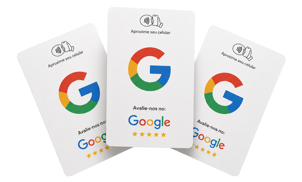 Três cartões NFC brancos para avaliações no Google